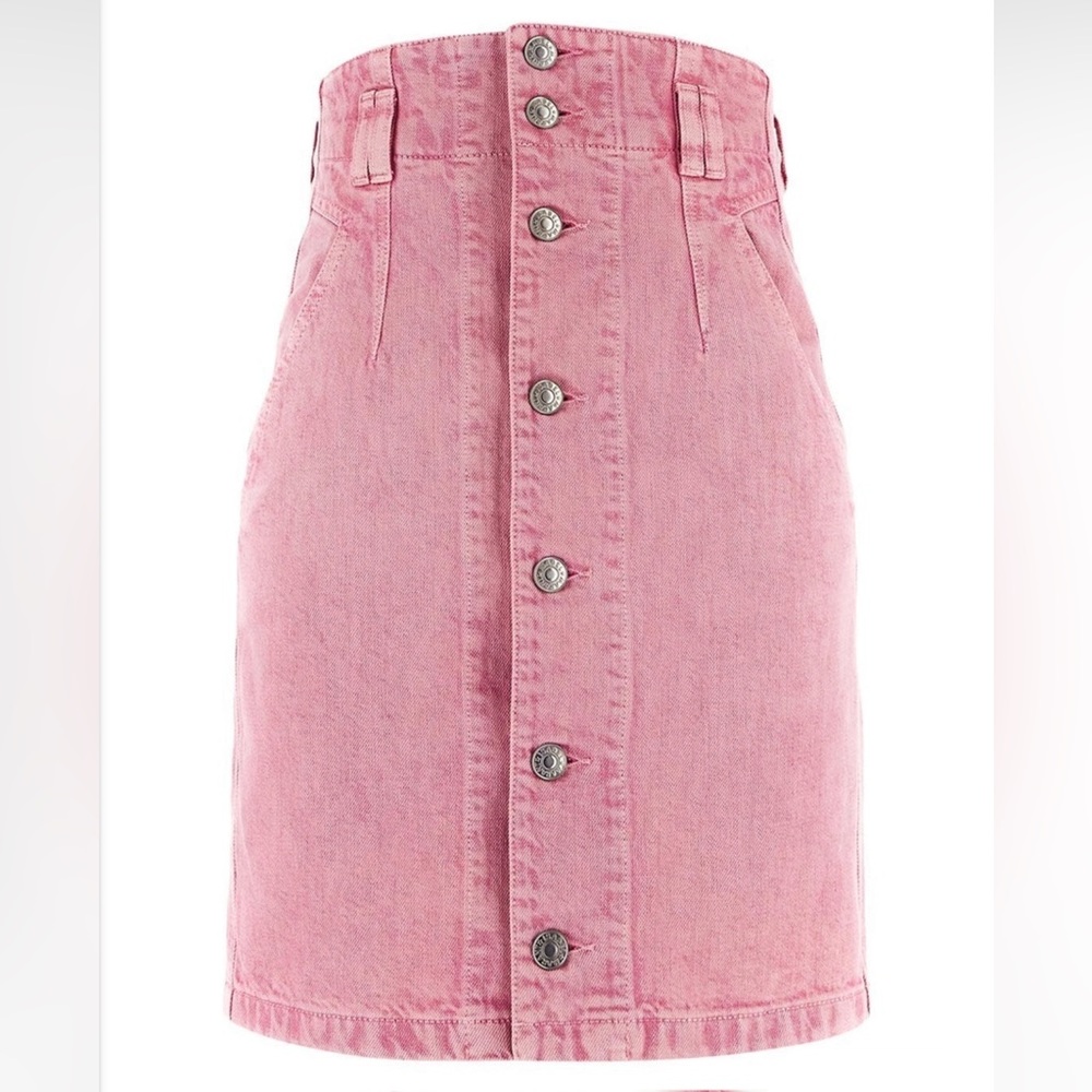 Isabel Marant Jute Tloan Pink High Waist Button-Front Denim Mini Skirt Luxury